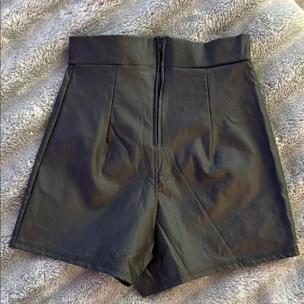 Black Faux Leather Women's Shorts - Picture 4 of 7